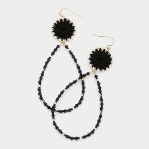 Black and Gold Teardrop Faux Leather Wrapped  Dangle Earrings